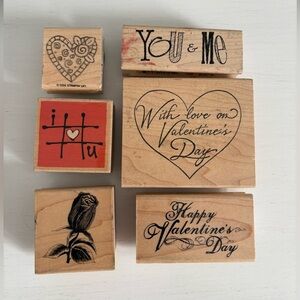 Valentine's Day Wood Stamp Lot- Mixed Brands Heart Love Rose